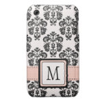 Roze Zwarte iPhone met monogram 3 van het Damast G iPhone 3 Covers