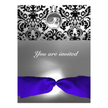 Ruban bleu de MONOGRAMME de GEMME de DAMASSÉ Bristols Personnalisés
