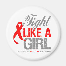 Ruban d'HIV de SIDA - combat comme une fille Magnets Pour Réfrigérateur