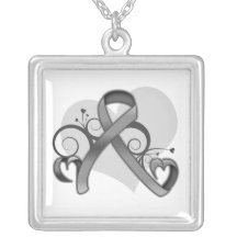 Ruban floral de coeur de cancer du cerveau colliers personnalisés