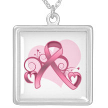 Ruban floral de coeur de cancer du sein colliers personnalisés