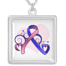 Ruban floral de coeur de cancer du sein masculin pendentifs