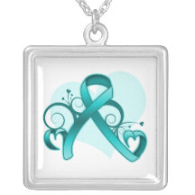 Ruban floral de coeur de Cancer ovarien Pendentif