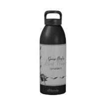 Rubans glorieux et fleurs noirs et blancs bouteilles d'eau réutilisables