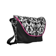 Sac messenger noir à la damassé | sacoche