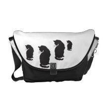 Sac messenger noir et blanc à chat noir sacoche