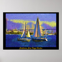 Saliboats, port de San Diego Affiches