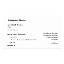 Salutation du monde de Visual Basic bonjour Carte De Visite