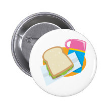 sandwich en thermosflessenlunch vectorontwerp speld button