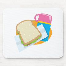 sandwich en thermosflessenlunch vectorontwerp muis mat