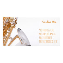 Saxophone sur le blanc cartes de vœux avec photo