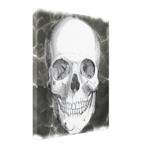 Schedel op zwarte 20x24 stretched canvas afdruk
