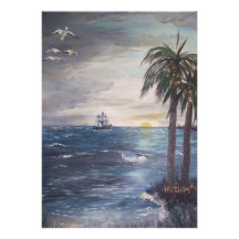 Schip op de horizon-Kunst kaart het schilderen uit