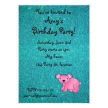 Scintillement rose nommé personnalisé de turquoise invitations