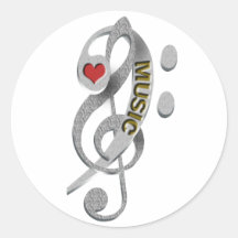 Sculpture en clef de musique d'amour adhésif rond