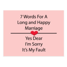 Sept mots pour un long et heureux mariage cartes postales