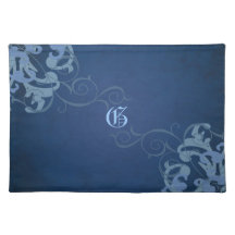 Sets de table bleus de monogramme de rouleau bleu 