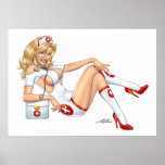 Sexy Verpleegster speld-op het trekken bij Kousen  Print