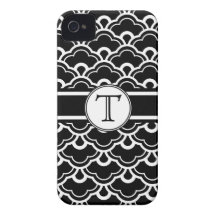Shell cranté noir et blanc modèlent le monogramme coque iPhone 4
