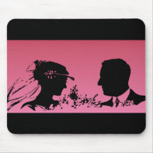 Silhouette de jeunes mariés tapis de souris