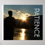 Silhouette de pêcheur de coucher du soleil de la p poster