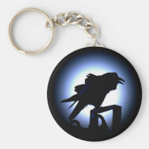 Silhouette de Raven contre la pleine lune Porte-clé