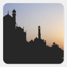 Silhouette du Taj Mahal au coucher du soleil, Âgrâ Autocollant Carré