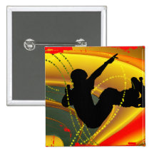 Silhouette faisante de la planche à roulettes dans badge avec épingle