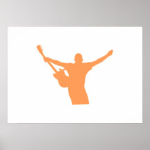 Silhouette orange de joueur de guitare posters