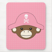 Singe de pirate (chapeau rose) tapis de souris
