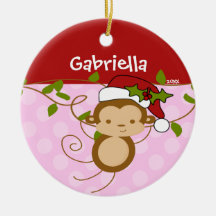 Singe mignon d'ornement de Noël de fille rouge-ros