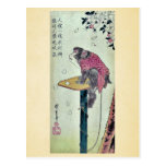 Singe sur des fleurs de cerisier par Ando, Hiroshi Cartes Postales
