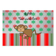 Singe sur des flocons de neige et des rayures invitation personnalisée