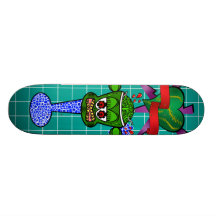 Singe vert de zombi sur la tuile bleue plateaux de skateboards
