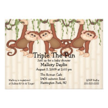 Singes de triplet de baby shower invitation personnalisée