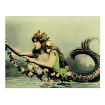 Sirène et roses carte postale