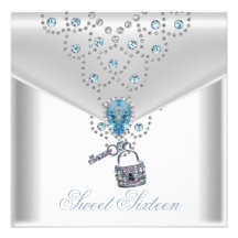 Snoepje Zestien Elegant Wit Zilveren Blauw Juweel  Persoonlijke Aankondiging