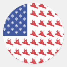 Snowboarder-patriottisch-V.S.-vlag Ronde Sticker