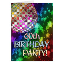 soixantième anniversaire avec la boule de disco et cartes de vœux
