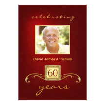 soixantième Monogramme rouge d'or d'invitations de