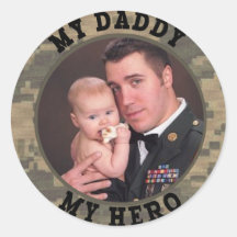 Soldat militaire : Mon papa mon cadre de photo de  Adhésifs Ronds