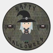 Sorcière et araignées mignonnes de Halloween Adhésifs Ronds