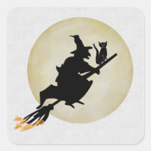 Sorcière et chat stickers carrés