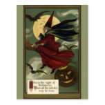 Sorcière vintage de Halloween montant un balai et  Cartes Postales