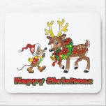 Souris et cerfs communs de Noël heureux tapis de souris