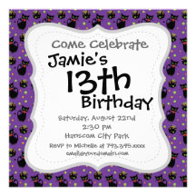 Spooky Black Cat and Cauldron Halloween Pattern Personalized Invites