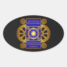 Steamworks Atlantean - or et bleu sur le noir Autocollants Ovales