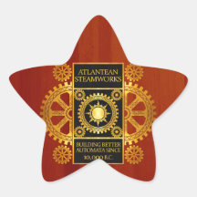 Steamworks Atlantean - or et cuir sur le bois Sticker En Étoile