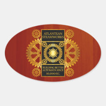 Steamworks Atlantean - or et cuir sur le bois Sticker Ovale