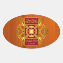 Steamworks Atlantean - or et rouge sur Cherrywood Autocollant